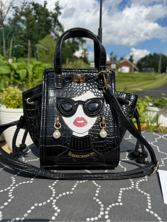 boutique brand Handbags - Croc-Embossed Mini Satchel With Sunglasses Face & Earrings